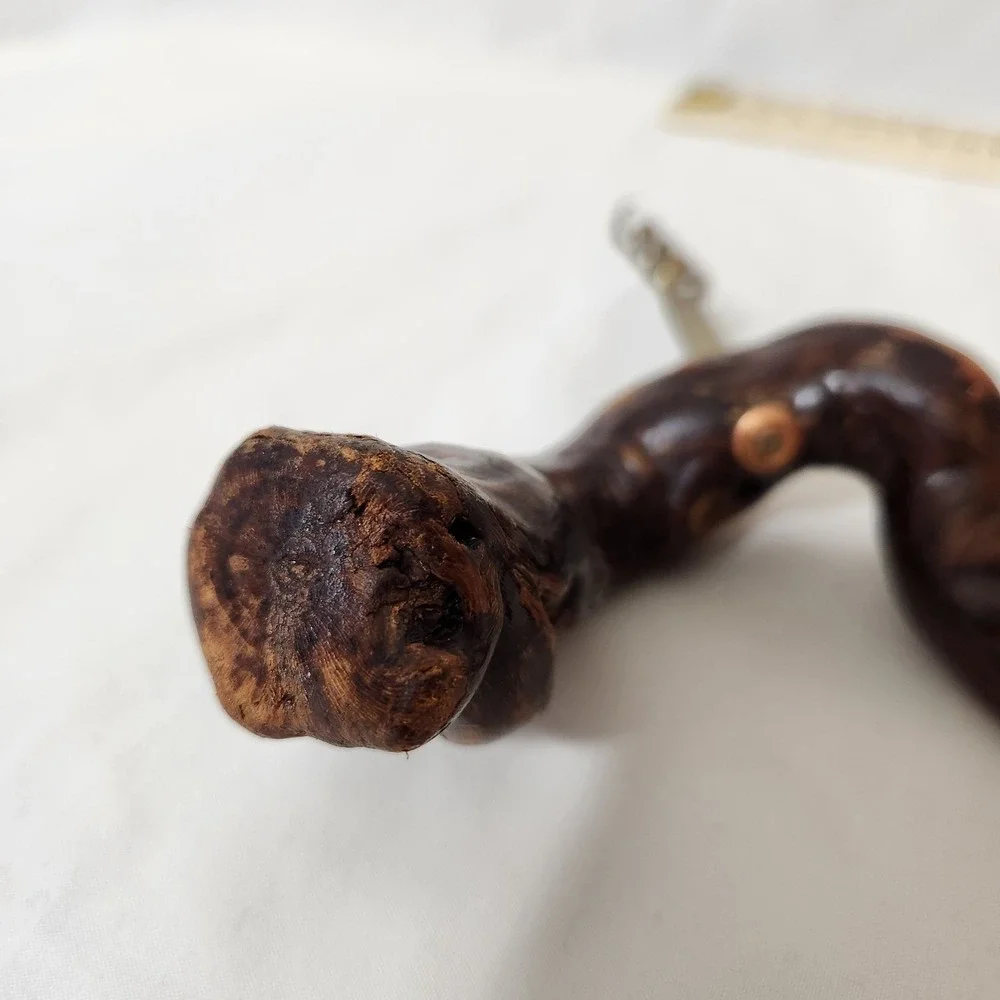 Vintage Hand Carved Wood Handle Corkscrew Rustic Folk Art Grapevine Root Style